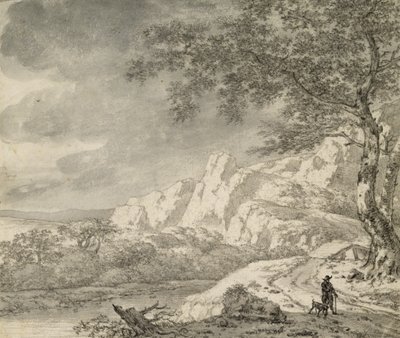 Paesaggio montuoso con un escursionista da Herman Nauwincz