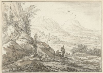 Paesaggio montano con vista su una valle da Herman Saftleven