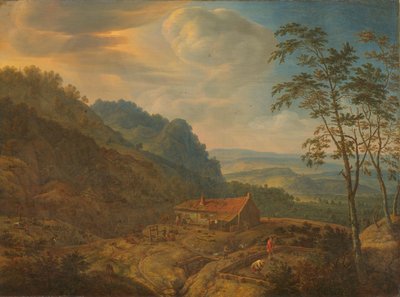 Paesaggio montuoso con fattoria da Herman Saftleven