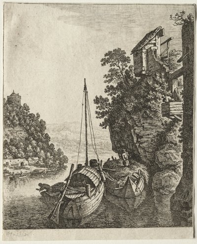 Due barche ormeggiate sotto una roccia, 1667 da Herman Saftleven