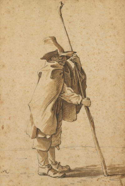 Un giovane mandriano appoggiato alla sua "houlette" da Herman Saftleven the Younger