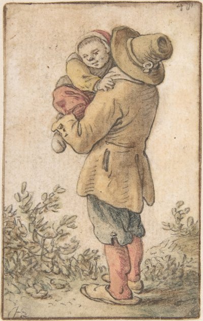 Contadino con bambino, XVII secolo da Herman Saftleven the Younger