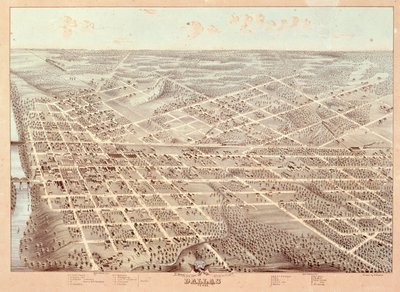 Mappa stradale di Dallas, Texas, 1872 da Herman attr. to Brosius