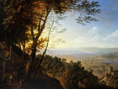 Paesaggio boscoso con contadini vicino a un cottage da Herman the Younger Saftleven