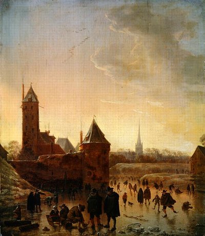 Pattinaggio sul ghiaccio davanti alle mura della città di Utrecht da Herman the Younger Saftleven