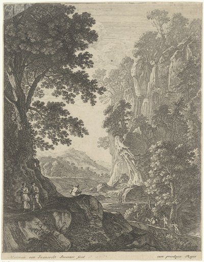 Paesaggio montano con cascata da Herman van Swanevelt