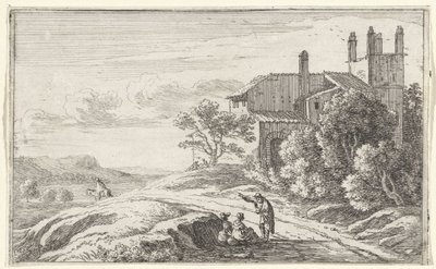 Edificio con una torre quadrata da Herman van Swanevelt