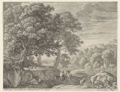 Sacra Famiglia con asino e cherubini da Herman van Swanevelt