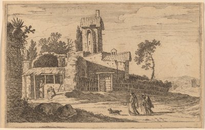 Edificio in rovina con una torre da Herman van Swanevelt