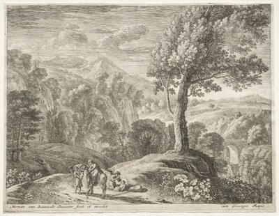 La fuga in Egitto: Il grande albero e la cascata da Herman van Swanevelt