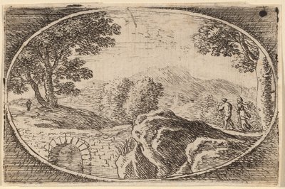 Due figure vicino a un piccolo ponte di pietra da Herman van Swanevelt
