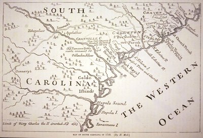 Mappa della Carolina del Sud nel 1730 da Hermann (after) Moll