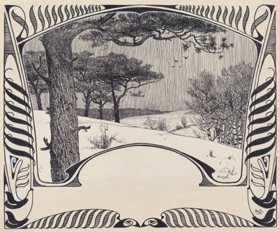 Paesaggio invernale con bordo Jugendstil da Hermann Hirzel