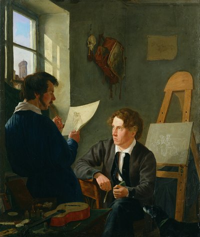 Hermann Kauffmann e Georg Haeselich (1806-94) nello studio di Kauffmann a Monaco, 1830 da Hermann Kauffmann
