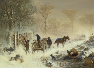 Caricamento del legno nella neve, 1858 da Hermann Kauffmann