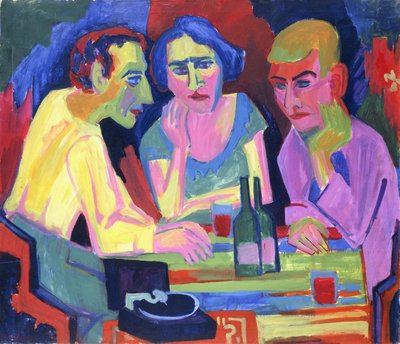 Tre persone a un tavolo, 1924 da Hermann Scherer