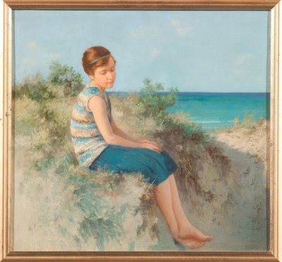 Ragazza nelle dune sulla spiaggia del Mare del Nord a Sylt da Hermann Seeger