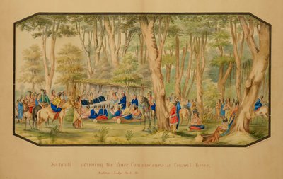 Sa-tan-ti che si rivolge ai commissari di pace a Council Grove, Medicine Lodge Creek da Hermann Stieffel