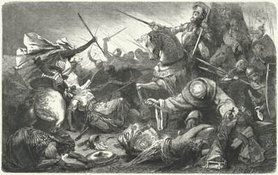 Cristiani che combattono gli Almohadi alla battaglia di Las Navas de Tolosa, Spagna, 1212 da Hermann Vogel