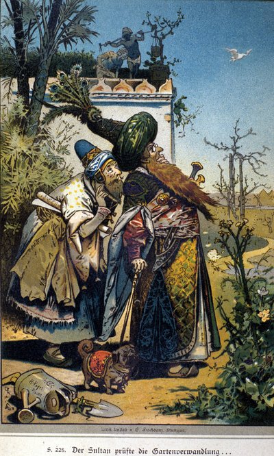 Illustrazione di Vogel per il racconto dei fratelli Jacob (1785-1863) e Wilhelm (1786-1859) Grimm: "Il vecchio sultano" da Hermann Vogel