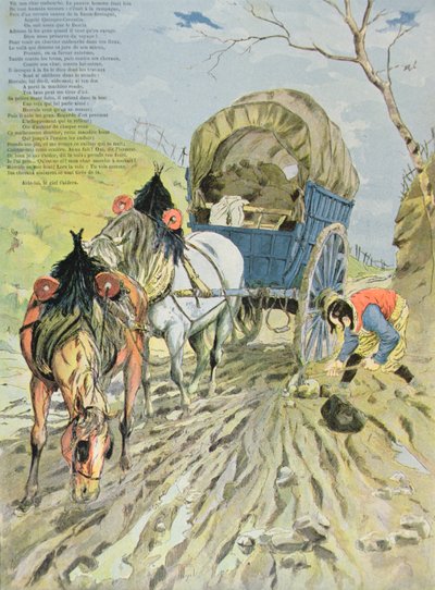 Il carro bloccato nel fango, dalle Favole di Jean de La Fontaine, 1888 da Hermann Vogel