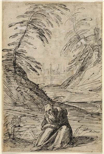 Paesaggio Desertico con un Eremita (verso) da Hermann Weyer