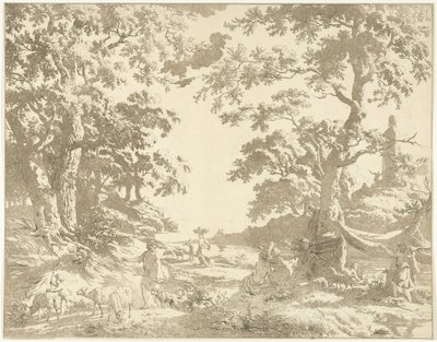 Paesaggio arcadico con statua di Giano da Hermanus Fock