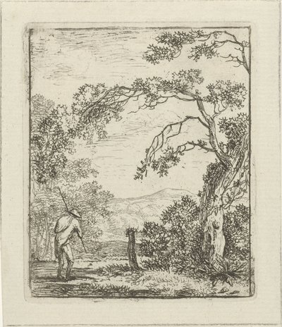 Paesaggio con uomo con zaino da Hermanus Fock