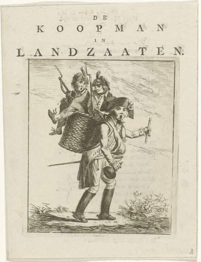 Foglio di canzone e caricatura con soldati, Caricatura di Guglielmo V, Il mercante di Landzaaten da Hermanus Fock
