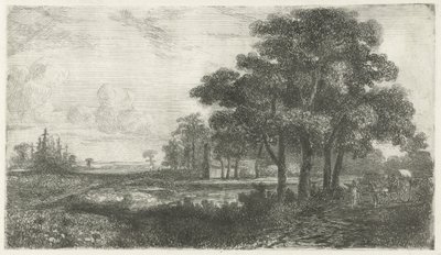 Paesaggio boscoso con carro coperto da Hermanus Jan Hendrik van Rijkelijkhuysen