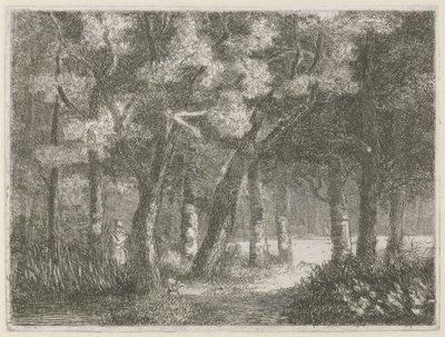 Cacciatore e il suo cane nel bosco da Hermanus Jan Hendrik van Rijkelijkhuysen