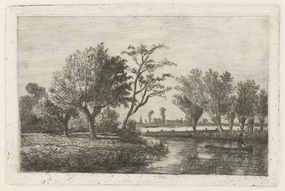 Fiume con un pescatore in barca da Hermanus Jan Hendrik van Rijkelijkhuysen