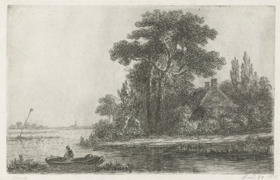 Paesaggio fluviale con segnale da Hermanus Jan Hendrik van Rijkelijkhuysen