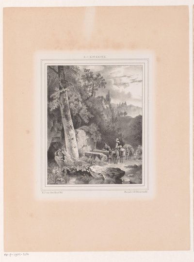 Paesaggio con uomo, donna e due asini presso una fonte da Hermanus Johannes van den Hout