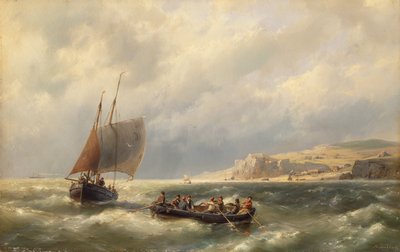Paesaggio marino con figure in barca (olio su tela) da Hermanus Koekkoek