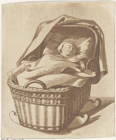 Bambino che dorme in una culla da Hermanus Numan