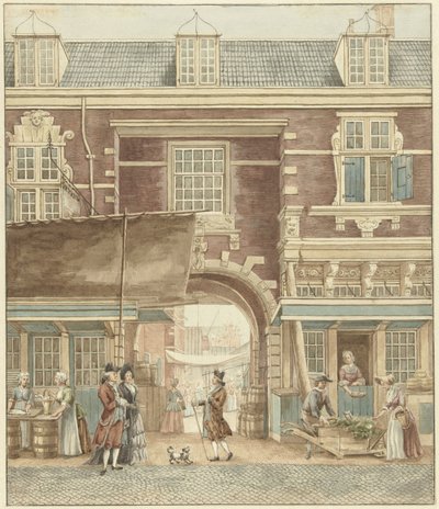 La Piccola Porta del Pesce sulla Vijgendam con una vista verso il Mercato del Pesce da Hermanus Petrus Schouten