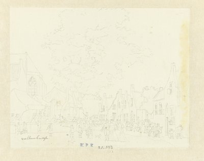 Mercato nel villaggio di Valkenburg da Hermanus Petrus Schouten