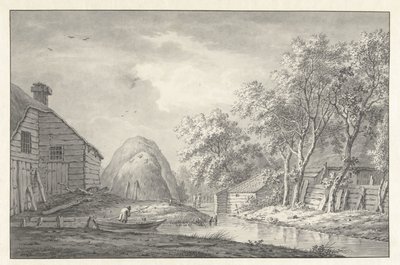 Veduta di un canale con un pescatore da Hermanus van Brussel