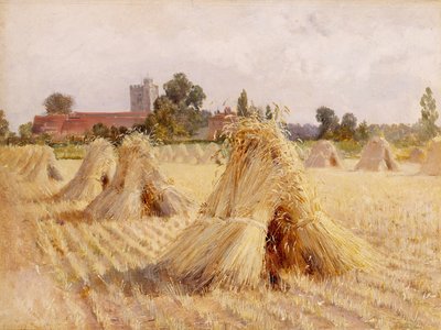 Covoni di grano presso la chiesa di Bray, 1872 da Heywood Hardy