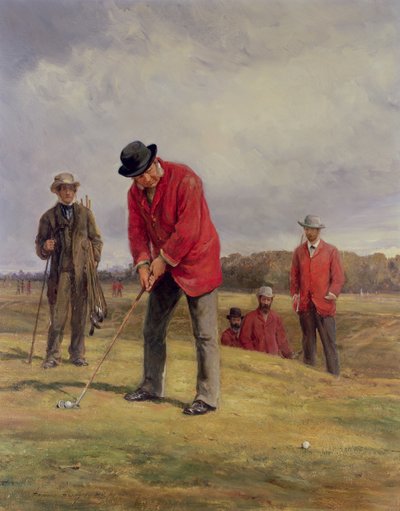 George Glennie che mette a Blackheath con Putting Cleek, 1881 da Heywood Hardy