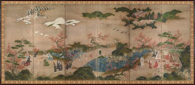 Gli spettatori degli aceri - Paravento a sei pannelli - Opera di Kano Hideyori (attivo 1565-1576) da Hideyori Kano