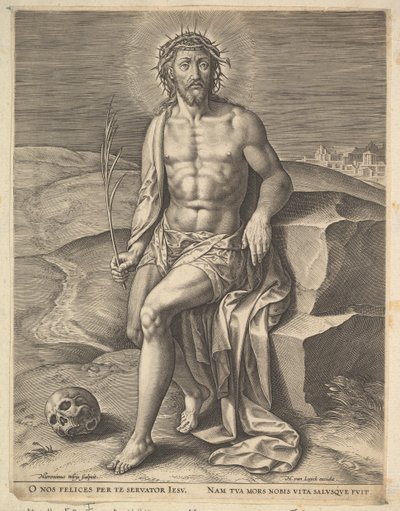 Cristo seduto sulla pietra fredda, prima del ca. 1586 da Hieronymous Wierix