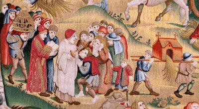 Serie Quattro arazzi dopo Hieronymus Bosch. Tribolazioni della vita umana. Terzo arazzo della serie. Ispirato dall