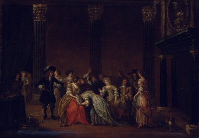 Una compagnia elegante in un interno con una disputa matrimoniale da Hieronymus (follower of) Janssens