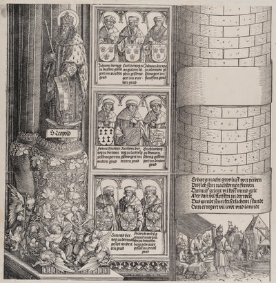 Massimiliano come architetto, con una statua di San Leopoldo e busti degli antenati di Massimiliano, 1517-18 da Hieronymus Andreae