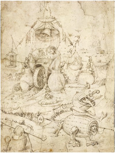 Paesaggio infernale di Bosch, Hieronymus (c. 1450-1516). Penna, inchiostro indiano marrone su carta, c. 1500, Collezione privata da Hieronymus Bosch