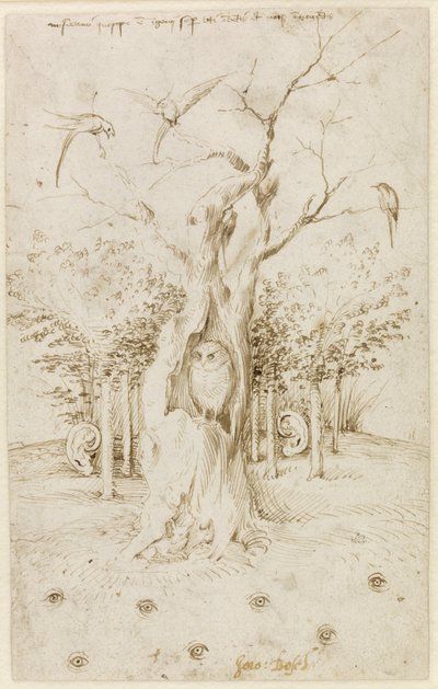 Il bosco ha orecchie, il campo ha occhi di Hieronymus Bosch (c. 1450-1516). Penna, inchiostro indiano marrone su carta, dimensioni: 20,2x12,7, c. 1500-1515, Staatliche Museen, Berlino da Hieronymus Bosch