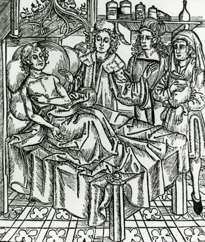 Dottori che esaminano un lebbroso da Hieronymus Brunschwig