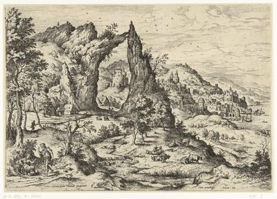 Giuda e Tamar (serie: Paesaggi con scene bibliche e mitologiche) da Hieronymus Cock
